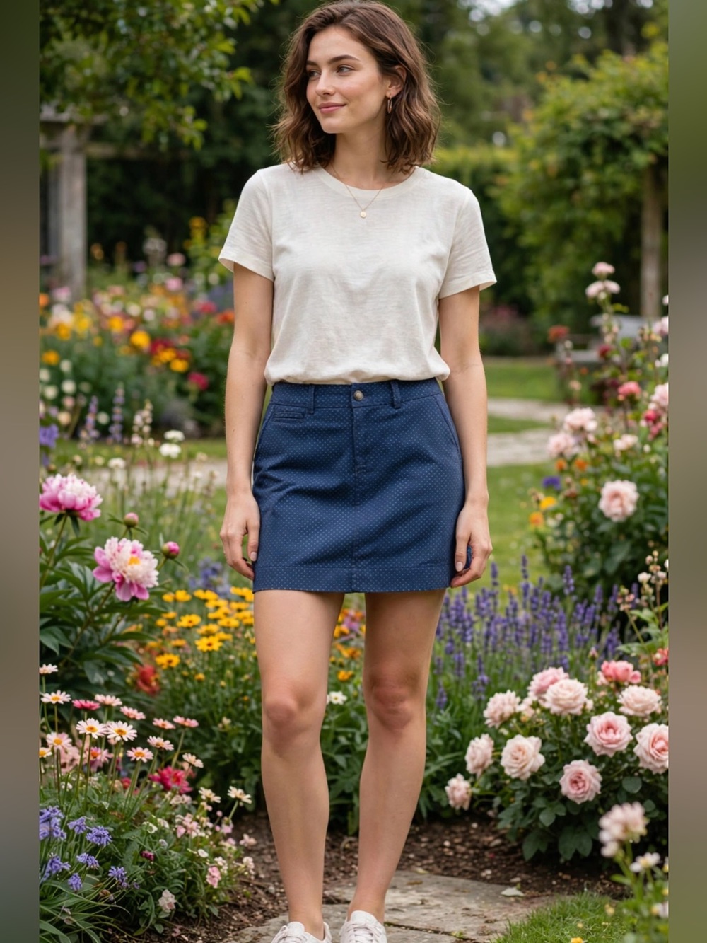 Old Navy Navy Blue Mini Skirt with Tiny White Dot Print